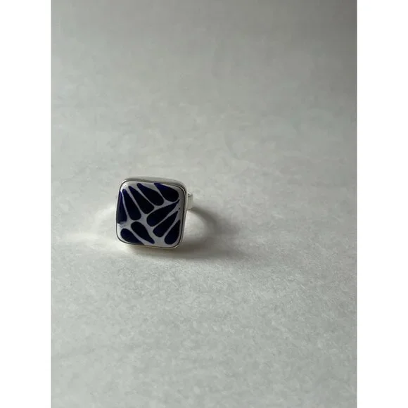 Square Talavera Ring 925 Sterling Silver  Artisan Handmade - Picture 14 of 16